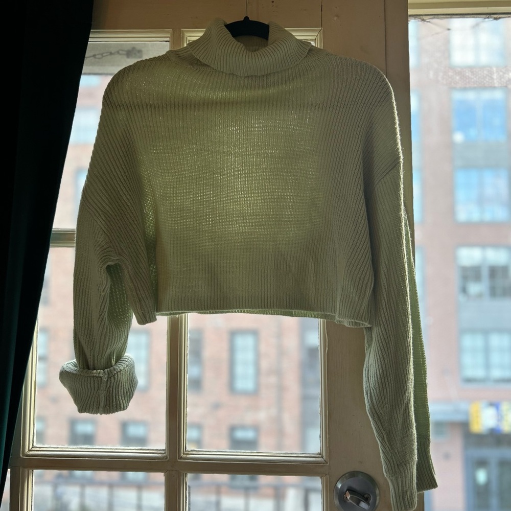 Green cropped turtle neck